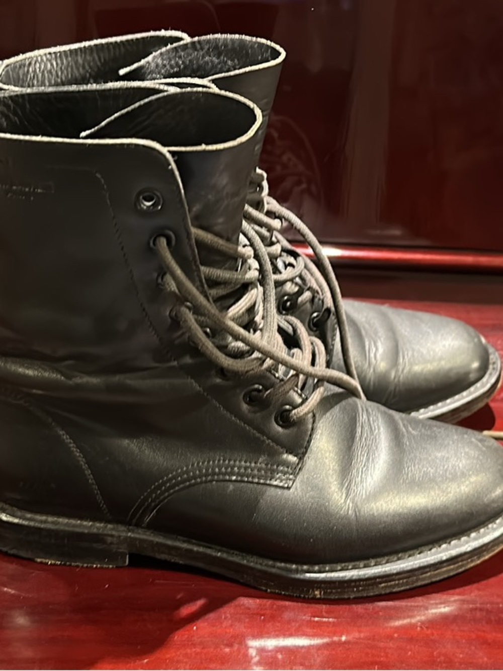 Saint Laurent Black Leather Lace-Up Combat Boots